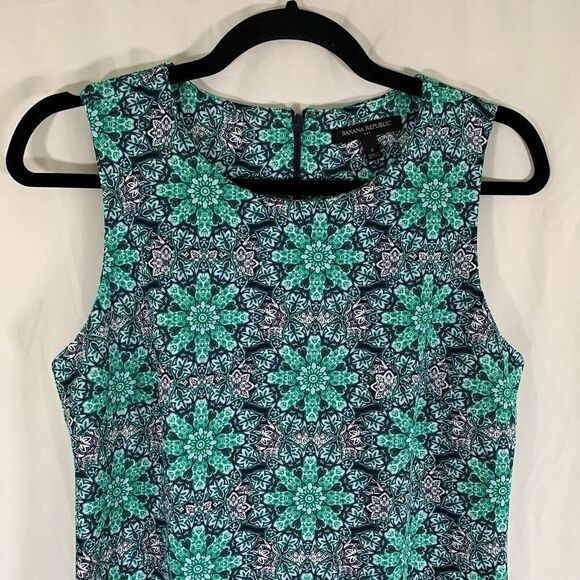 Banana Republic Dress Size 4 Green Blue Floral Sleeveless Round Neck - Picture 5 of 8